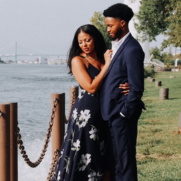 Lulus All Mine Navy Blue Floral Print High-Low Wrap Dress size M bridesmaid - Picture 12 of 13